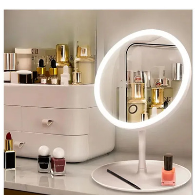 Espejo Maquillaje Redondo Con Luz LED 3 Tonos Recargable 1mi USB | MercadoLibre