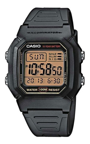 Relógio Casio Masculino Digital Quadrado Collection W-800 Correia Preto Bisel Preto Fundo Amarelo