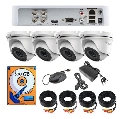 Kit Circuito Cerrado Hikvision 4 Camaras Domo Metal 1080p 500 Gb