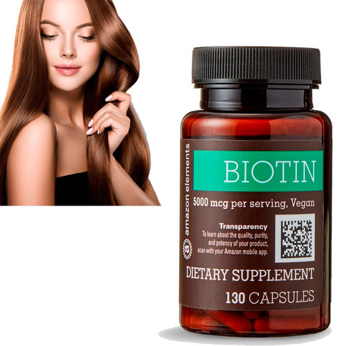 Biotina Amazon Elements Usa 5.000 Mcg X130 Caida Cabello