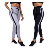 Kit 2 Calça Moletom Slim Jogger Com Bolso Feminino Adulto