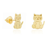 Brinco Gato Gatinho Em Ouro 18k Cor Amarelo