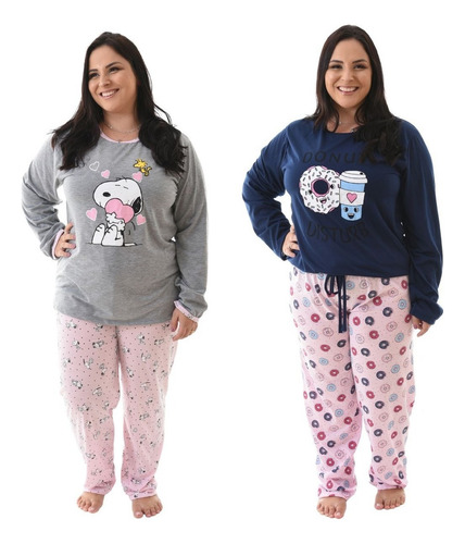 Kit 2 Pijamas Longo Plus Size Atacado Blusa E Calça Comprida