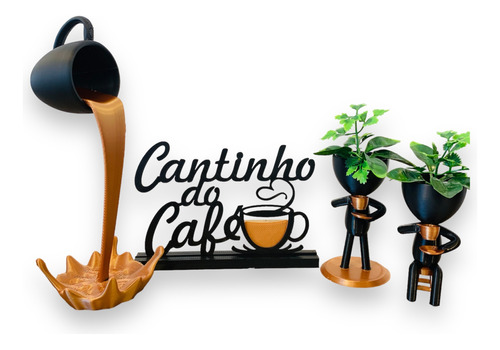 Cantinho Do Café Com Plantas Xícara Flutuante Letreiro Cobre