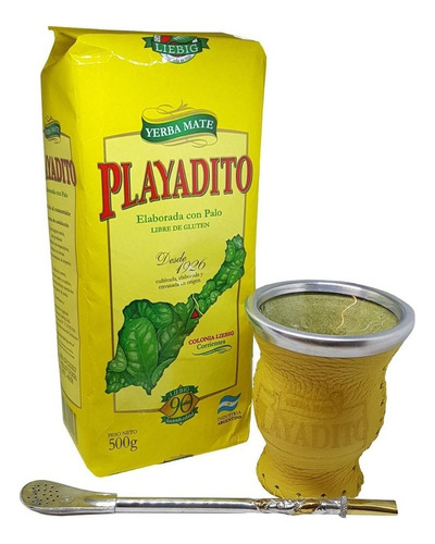 Kit Yerba Mate 500gr + Mate Argentino + Bombilla Playadito