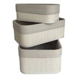 Set X 3 Canastos Cestos  Bambu/tela Rectangular Organizador