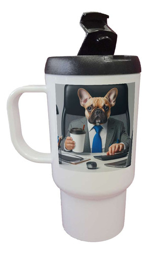 Jarro Termico Bulldog Frances En La Oficina Con Cafe