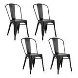 Set 4 Sillas Tolix Metálicas Vintage Industrial Acabado Mate Estructura De La Silla Negro Asiento Negro