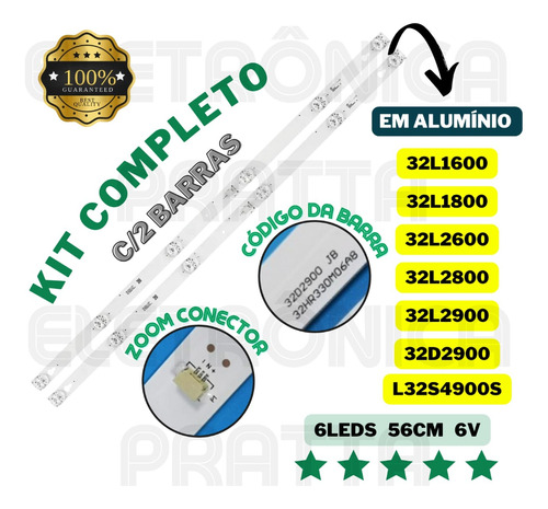 Kit C/2 Barra De Led 32l1800 32l1600 32l2600 32l2800 32s4900