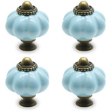 4 Tiradores De Ceramica Vintage - Azul Pastel