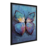 Quadro Decorativo Borboleta Colorida Azul  Rosa A4 20x30cm