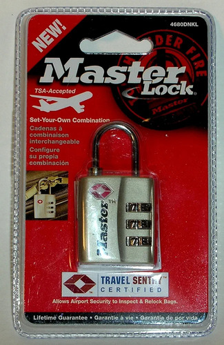 Master Lock Candado De Combinación 3 Dígitos Tsa 4680dnkl