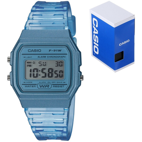 Reloj Casio Vintage F 91ws Azul Transparente Cronometro