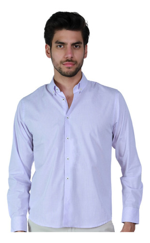 Camisa Microcuadros Hombre Casual Manga Larga