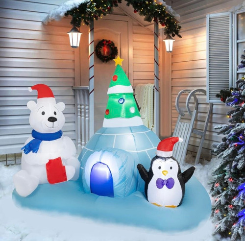 Inflable Navidad Oso Polar Con Pingüino