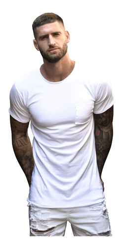 Remera De Hombre Entallada/elastizada - Modelo Pocket Blanco