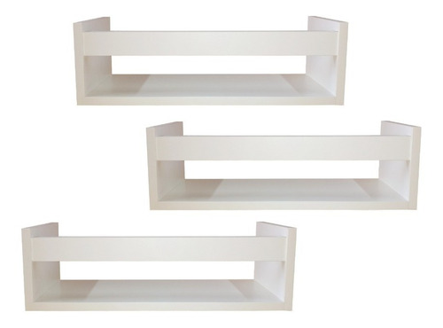 Trio De Prateleiras Para Livros E Revistas Mdf Branco 45cm.