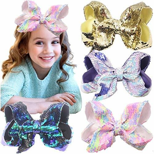 Pinzas - 4pcs Bling 8inch Hair Bows Large Big Sparkly Glitte