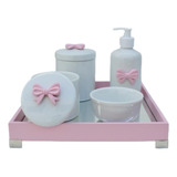 Kit Higiene Laço Rosa Menina Bebê Porcelana Maternidade Pote Ciranda Arte Criativa