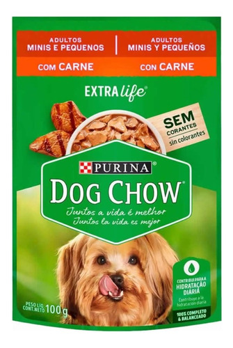 Ração Úmida Cães Mini Peq Carne Sachê 100g Dog Chow