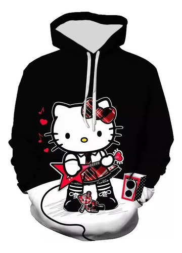 Sudadera Casual Creativa Hello Kitty Cute Gato Rock And Roll