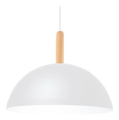 Colgante Media Esfera 30cm Blanco Con Madera Apto Led Deco