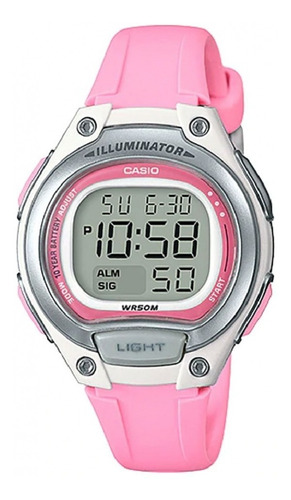 Relógio Casio Feminino Digital Illuminator Lw-203 4av Rosa Bisel Prata Fundo Positivo