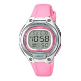 Relógio Casio Feminino Digital Illuminator Lw-203 4av Rosa Bisel Prata Fundo Positivo