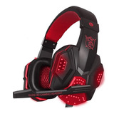Audifonos Diadema Con Microfono Pc Gamer Led Aux 3.5 Usb /e Color Negro/rojo