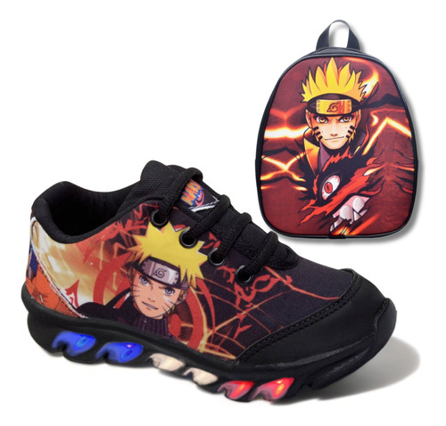 Tenis De Led Infantil Masculino Naruto Mais Mochila