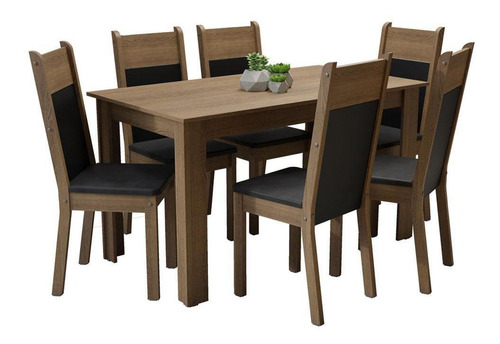 Sala Jantar Medelin Madesa Mesa Tampo Madeira 6 Cadeiras Rsp Cor Rustic/preto/sint Preto Mdja0600177kpt