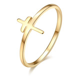 Anillo Para Mujer Argolla Con Cruz De Acero De Color Oro