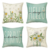 Fundas De Almohada Spring De 18 X 18, Juego De 4 Almohadas F