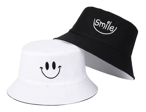 Bone Chapeu Bucket Hat Smile Sorriso Dupla Face Preto Novo