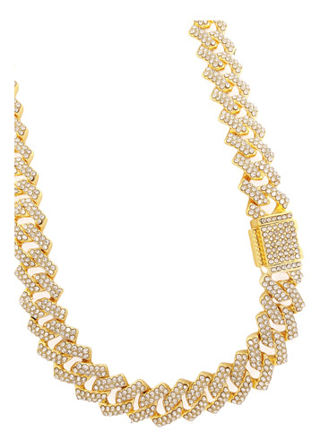 Collar Cadena Cubana Con Diamantes Shadow Simil Oro M®