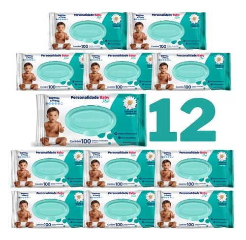 Kit 12 Pct Lenço Umedecido Personalidade Baby Plus Com Tampa