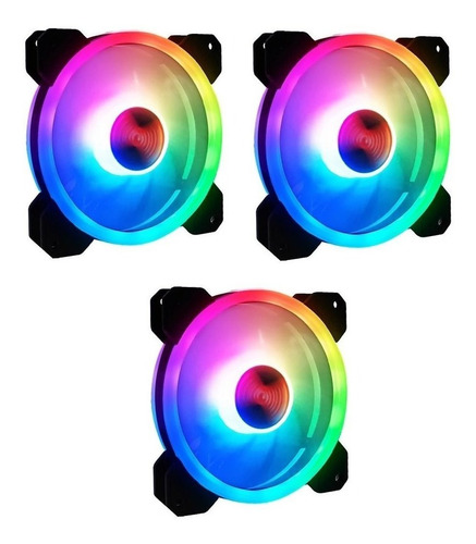 Kit 3 Cooler Rgb Fan 120mm (12cm) Dupla Face Para Gabinete