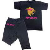 Pijama Fresca Mr Beast Dorado/rosa Para Niños 