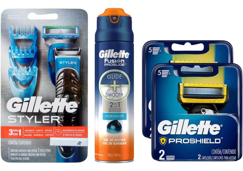 Maquina Gillette Styler + Gel Fusion Proglide + 5 Repuestos