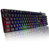 Teclado Gamer Semi Mecânico Usb Rgb Pc Computador Videogame Cor De Teclado Preto