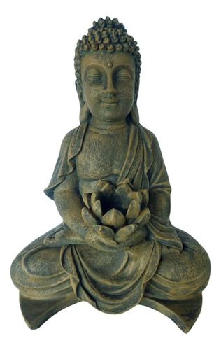 Estátua Buda Tibetano Flor De Lótus Em Cimento - A40 X L30