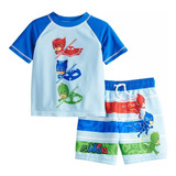 Traje De Baño Niño Pj Masks Heroes Pijama Short Y Rashguard