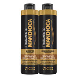 Eico Shampoo Hidratação Sem Sal 800ml E Condicionador Leave-in Antifrizz 750ml Tratamento Mandioca Fortalecimento Crescimento Capilar