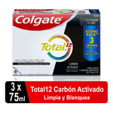 Crema Dental Colgate Total 12 Carbón Activado 75 Ml X 3