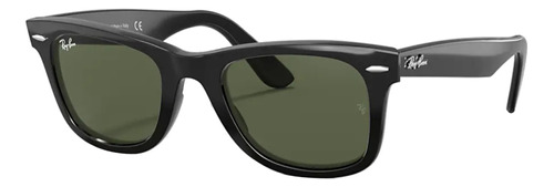 Óculos De Sol Ray-ban Wayfarer Original Classic Extra Large Armação De Acetato Cor Polished Black, Lente Green De Cristal Clássica, Haste Polished Black De Acetato - Rb2140