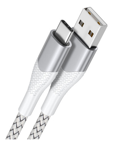 Cable Tipo C Carga Rápida Usb A Usb C 2 Metros Nylon Blanco