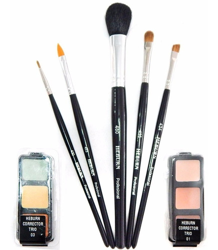 Heburn Pinceles Brochas Maquillaje 509 Primario + Corrector Color Negro