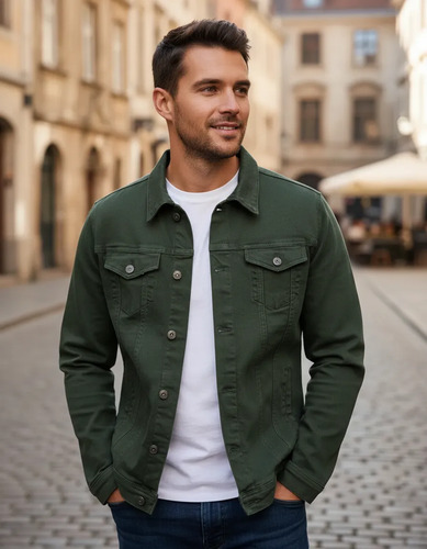 Chaqueta De Mezclilla Delgada Negro Para Slim Hombre