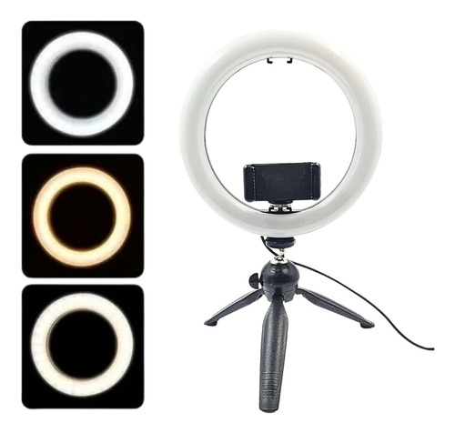 Ring Light Tripé Mesa Iluminador Luz De Led Live Selfie Make