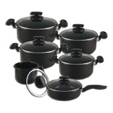 Jogo Panela 9 Pçs Indução Cooktop Convencional De R$ 450 Cor Preto